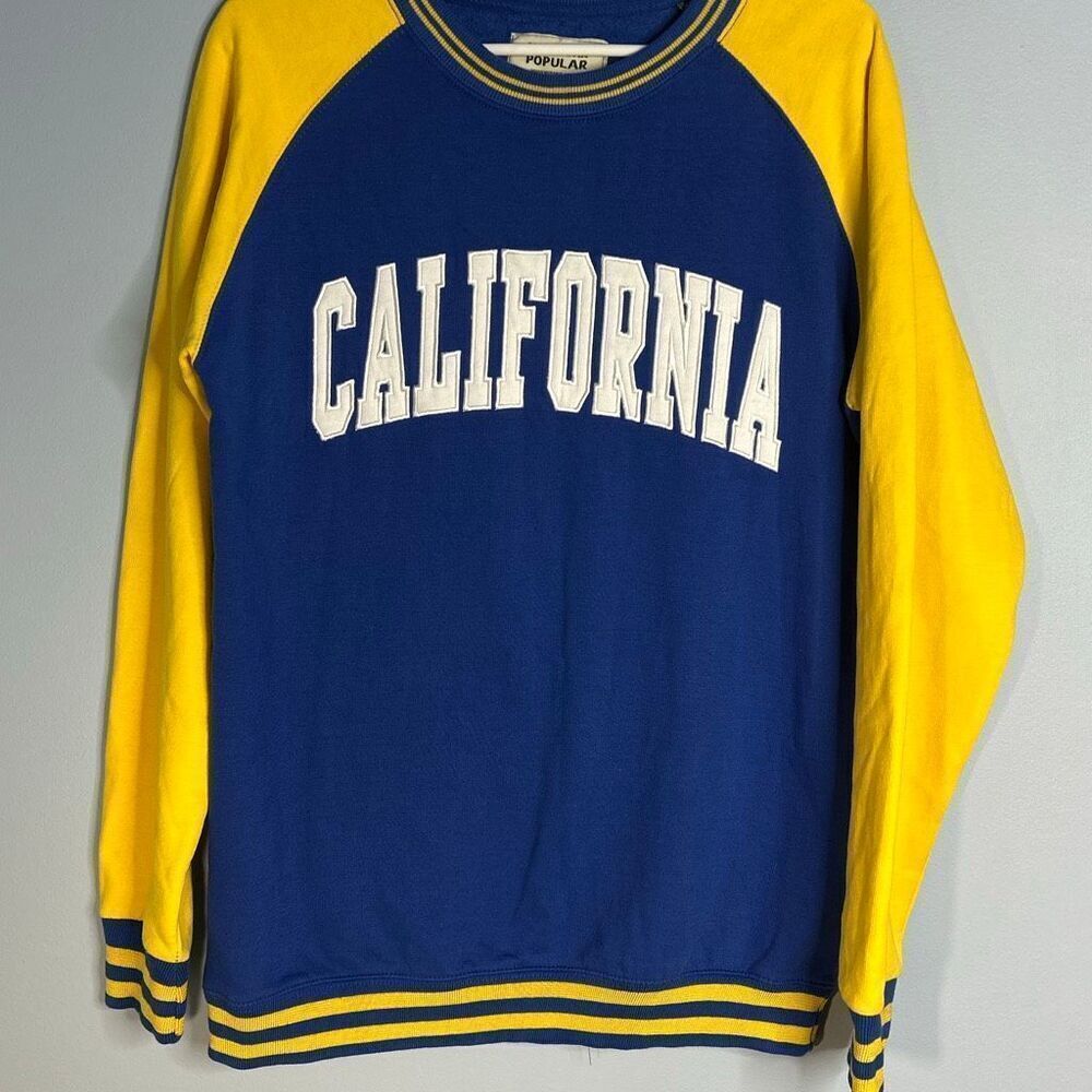 New York Popular Raglan Sweatshirt Men’s Medium Blue Yellow California